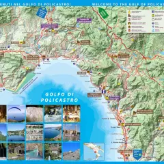 Mappa del Golfo di Policastro con Maratea, che mostra luoghi d'interesse, sentieri e bellezze naturali.