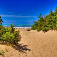 Sentiero sabbioso tra la vegetazione che conduce al mare. La **sassetta** è la distanza dal mare, un invito a proseguire.