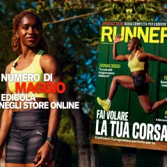 Donna in posa per la copertina di Runner's World, con focus su running e benessere. L'Emilia-Romagna ispira la corsa.
