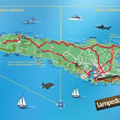 Mappa di Lampedusa con riserve marine, spiagge, porti e sentieri. Scopri dove si trova Lampedusa e le sue meraviglie naturali.