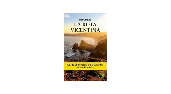 Copertina del libro "La Rota Vicentina", guida al **sentiero dei pescatori** con scogliere mozzafiato al tramonto.