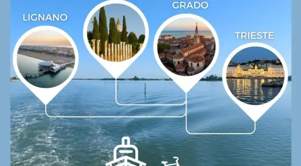 Esplora Lignano, Aquileia, Grado e Trieste via mare. Un viaggio tra storia e bellezze costiere, con opzioni di trasporto in barca e bici.