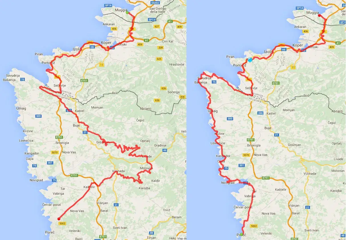 Il tracciato della Parenzana, un percorso ciclabile e pedonale che attraversa l'Istria, da Muggia a Parenzo.