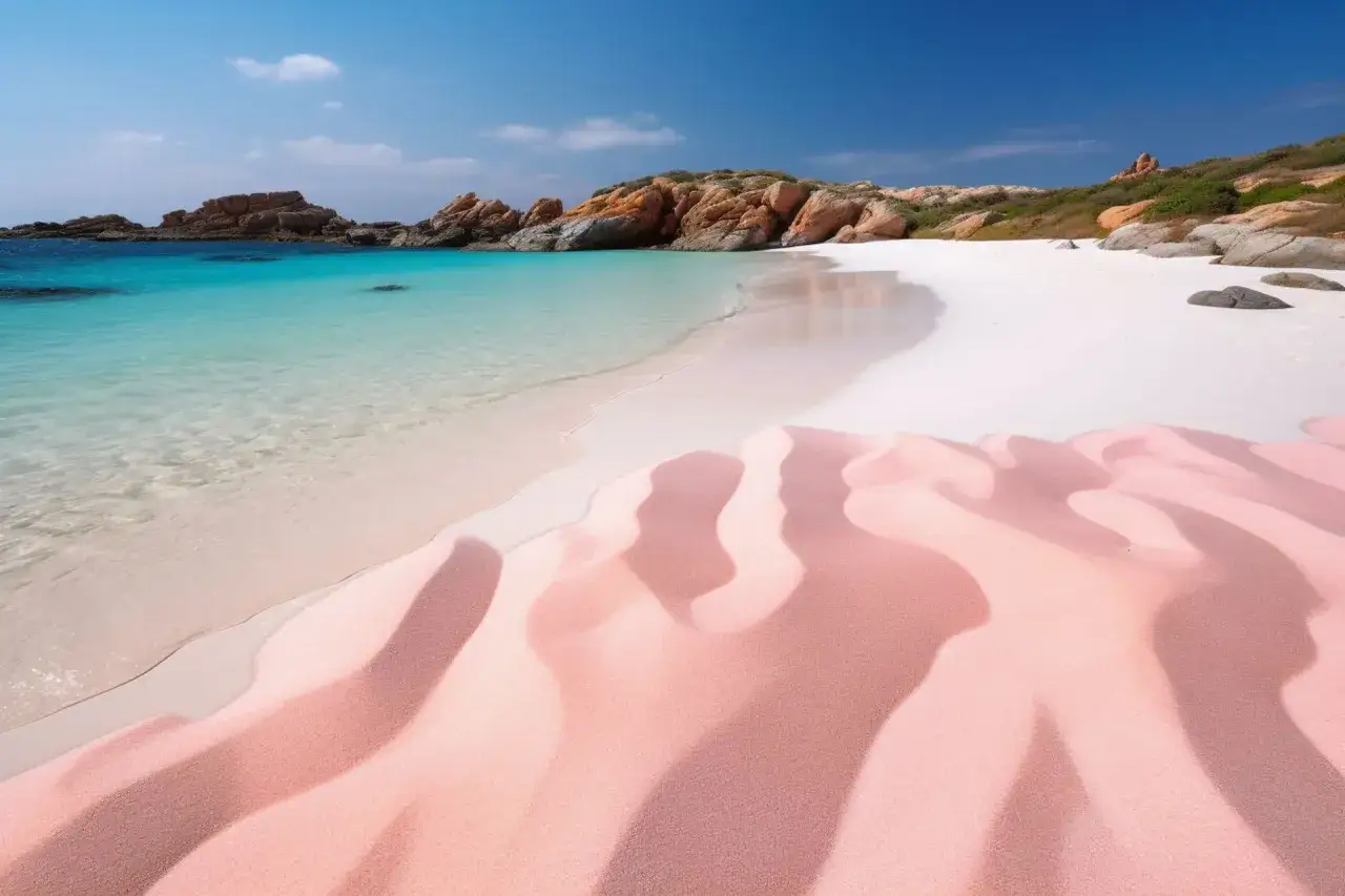 Spiaggia rosa di San Teodoro, con sabbia soffice e rosa, acque cristalline e rocce granitiche. Un paradiso naturale.