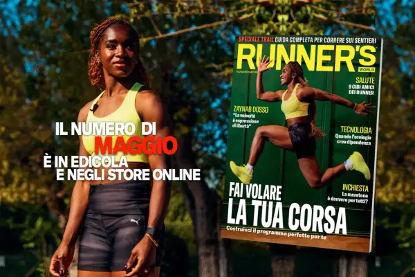 Donna in posa per la copertina di Runner's World, con focus su running e benessere. L'Emilia-Romagna ispira la corsa.